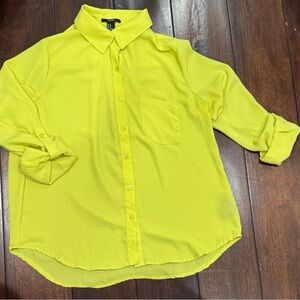 Bright Neon Yellow Button-Up light Blouse